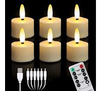 yunsheng Pack of 6 Rechargeable LED Tea Lights, Flameless Candles with Timer Remote Control and 6 Ports USB Charging Cable, Warm White Flickering Light, Halloween, Christmas, Home, Wedding Decoration