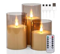 yunsheng Rechargeable Flameless Candles with Timer and Remote, 3PCS LED Flickering Candles Battery Operated with Acrylic Shell, Teardrop Wick and Melting Wax Design Pillar Candles for Home Decor