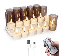 yunsheng Rechargeable Flameless Tea Lights Candles with Remote Control Timer & Charging Station, Pack of 12 Rechargeable Battery Operated LED Electric Candles Flickering for Home Candle Holder