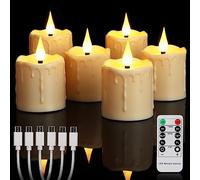yunsheng Rechargeable Flameless Tea Lights with Remote Control and 4/6H Timer, Waterproof Rechargeable LED Candles, 5.1 x 7.6 cm Flickering Votive Candles, Pack of 6, Ivory, Type-C, Home Decoration