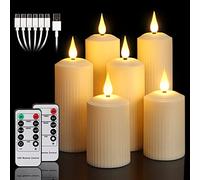 yunsheng Rechargeable LED Candles with 10 Button Remote Control, Flameless Outdoor Waterproof, Set of 6 Roman Candles (5.1x10.5/14/16.5cm), Ivory, Type-C