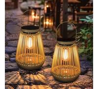 yunsheng Solar Lights for Outdoor Hanging, IP65 Waterproof Solar Lantern, Pack of 2 Woven and Metal Solar Lights for Yard, Patio, Lawn, Balcony, Garden Decoration