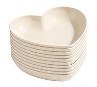 YUNSHENGFANGDM 10 Pack Heart Shaped Plastic Platters, Unbreakable Heart Serving Trays, Small Appetizer Plates for Wedding, Party, Buffet, Dessert, Fruit, Canapes (Beige)