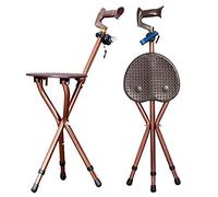 YUNSHINE Folding Cane Seat 400 lbs Capacity 3 Legs Adjustable Height Walking Stick Tall with LED Light Unisex for Elderly Brown