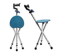 YUNSHINE Folding Lightweight Adjustable Height Cane Seat 400 lbs Capacity Thick Aluminum Alloy Cane Stool Crutch Chair Seat 3 Legs Cane Seats Walking Stick Tall with LED Light Unisex (Blue)