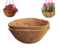 YUNSTK 2 Pcs Hanging Basket Liners 14 inch, Round Planter Liner Coco Fiber Replacement Liner, Natural Coconut Fibres Trough Liners for Hanging Baskets at Indoor Outdoor Garden Porch and Balcony