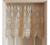 Yunsurey Retro Crochet Curtain Valance for Kitchen Window Boho Curtain Tiers for Coffee Decor Rod Pocket Farmhouse Short Curtains for Room Divider 1 Panel Knitting Doorway Curtain W35 X L26 Inch