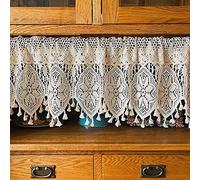 Yunsurey Retro Crochet Curtain Valance for Kitchen Window Boho Curtain Tiers for Coffee Decor Rod Pocket Farmhouse Short Curtains for Room Divider 1 Panel Knitting Doorway Curtain W71 X L15 Inch