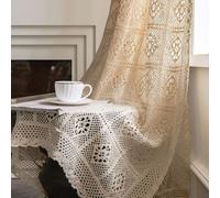 Yunsurey Rustic Crochet Curtains for Living Room Farmhouse Hollow Knitted Lace Curtain Panels for Bedroom Rod Pocket Boho Cotton Window Drapes for Doorway 1 Panel W39 X L71 Inch