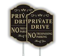 Yuntarda Private Drive Sign - 2 Pack 9.6"x13.6" No Parking, No Trespassing With 28" Long Alloy Stake - Aluminum Metal, Reflective and Weatherproof for Outdoor Use