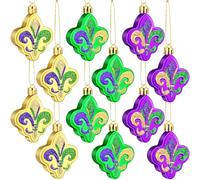Yuntau 12 Pcs Mardi Gras Fleur De Lis Plastic Ornament Mardi Gras Plastic Hanging Ornaments Gold Green Purple Mardi Gras Decor Mardi Gras Christmas Tree Decorations for Mardi Gras Holiday Party