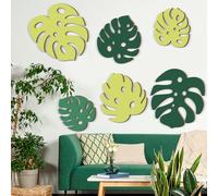 Yuntau 6 pcs Tropical Wall decor Set Wooden Palm Leaf Sculptures in 3 Sizes with Metal Hooks Natural Jungle Themed Plant Decor for Bedroom Living Room Bathroom Office Walls
