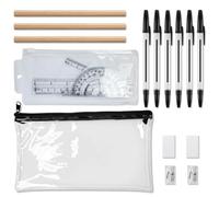 YUNTRUN 18 Pcs GCSE Maths Set, Maths GCSE Set, Transparent Pencil Case for Geometry Drawing, Protractor and Ruler Exam Kits, Clear School Equipment for Teenagers Boys Girls Students