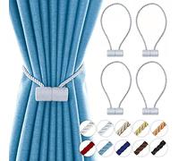 YUNTUOO 18 Inch Strong Magnetic Curtain Tiebacks, Curtain Holdbacks Modern Upgrade Strong 2021 New Twisted Style Decorative Drapery Rope Tie Backs(4 Pack Silver Grey)