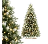 Yunvin 1.5m/5ft Artificial Christmas Tree PE&PVC Branches with Pre-Lit LED | Artificial Xmas Tree Realistic Snow Flocked Tips with Sturdy Wooden Base and LED for Indoor and Outdoor Xmas Decorations