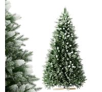 Yunvin 1.8m/6ft Artificial Christmas Tree PE&PVC Snowy Bushy Branches | Artificial Xmas Tree Realistic Snow Flocked Tips with Sturdy Wooden Base for Indoor and Outdoor Xmas Decorations