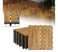 Yunvin 11PCS Wood Interlocking Deck Tiles with Click System 30x30cm Style A | Acacia Wooden Decking Tiles Click Flooring Tile Drainage Base for Patios, Garden, Balconies