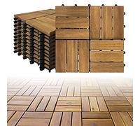 Yunvin 22PCS Wood Interlocking Deck Tiles with Click System 30x30cm Style B | Acacia Wooden Decking Tiles Click Flooring Tile Drainage Base for Patios, Garden, Balconies