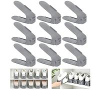 Yunvin Shoe Slots, Pack Of 10 Adjustable Shoe Stacker Storage Organiser with 3-Level Height, Shoe Holder Set, Non-Slip and Space Saving, Grey