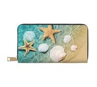 YUNWEIKEJI Beach Starfish Seashells, Wallets Large Capacity Wallet for Men Women Wallets Credit Card Microfiber Leather Wallet