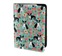 YUNWEIKEJI Boston Terrier with Flowers, Passport Holder PU Leather Travel Wallet Passport Case Passport Covers 5.5 in