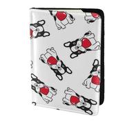 YUNWEIKEJI Cartoon Heart French Bulldog Valentine, Passport Holder PU Leather Travel Wallet Passport Case Passport Covers 5.5 in
