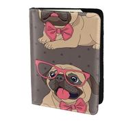 YUNWEIKEJI Cartoon Pug Puppy in A Glasses and in A Bow Tie, Passport Holder PU Leather Travel Wallet Passport Case Passport Covers 5.5 in