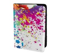 YUNWEIKEJI Colored Splashes All Over The Soccer, Passport Holder PU Leather Travel Wallet Passport Case Passport Covers 5.5 in