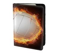 YUNWEIKEJI Cool Fire Flame Volleyball Ball, Passport Holder PU Leather Travel Wallet Passport Case Passport Covers 5.5 in