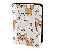YUNWEIKEJI Cute Corgi Dog and Bone Pattern, Passport Holder PU Leather Travel Wallet Passport Case Passport Covers 5.5 in