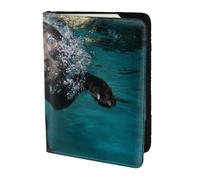 YUNWEIKEJI Funny Black Labrador Retriever Dog Swimming with Expressive Face, Passport Holder PU Leather Travel Wallet Passport Case Passport Covers 5.5 in