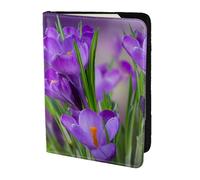 YUNWEIKEJI Green Leaves and Purple Flowers Printed, Passport Holder PU Leather Travel Wallet Passport Case Passport Covers 5.5 in