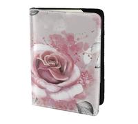 YUNWEIKEJI Pink Flowers Watercolor Floral Rose Gray Leaves Splash, Passport Holder PU Leather Travel Wallet Passport Case Passport Covers 5.5 in