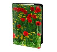 YUNWEIKEJI Red Poppy Field Farm Meadow Landscape Print, Passport Holder PU Leather Travel Wallet Passport Case Passport Covers 5.5 in