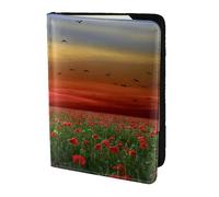 YUNWEIKEJI Red Poppy Flower Field in Sunset Printed, Passport Holder PU Leather Travel Wallet Passport Case Passport Covers 5.5 in