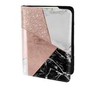 YUNWEIKEJI Rose Gold Glitter Black White Marble Geometric, Passport Holder PU Leather Travel Wallet Passport Case Passport Covers 5.5 in
