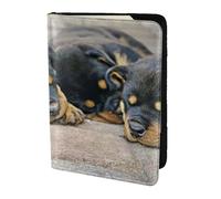 YUNWEIKEJI Rottweiler Sleeping Dogs Pets Puppies Small, Passport Holder PU Leather Travel Wallet Passport Case Passport Covers 5.5 in