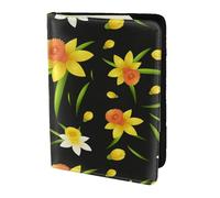 YUNWEIKEJI Seamless Background Design with Daffodil Flowers, Passport Holder PU Leather Travel Wallet Passport Case Passport Covers 5.5 in