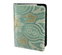 YUNWEIKEJI Soft Sage Green and Gold Celtic Mandala, Passport Holder PU Leather Travel Wallet Passport Case Passport Covers 5.5 in