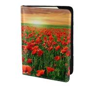 YUNWEIKEJI Sunset Poppy Field Beautiful Flowers Field, Passport Holder PU Leather Travel Wallet Passport Case Passport Covers 5.5 in