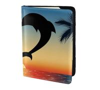 YUNWEIKEJI Two Dolphins Jumping Shaped Heart, Passport Holder PU Leather Travel Wallet Passport Case Passport Covers 5.5 in