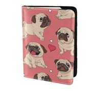 YUNWEIKEJI Valentine's Day Heart Pug Dog, Passport Holder PU Leather Travel Wallet Passport Case Passport Covers 5.5 in