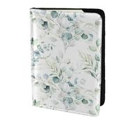 YUNWEIKEJI Watercolor Green Floral Leaf Eucalyptus Round Leaves Succulent, Passport Holder PU Leather Travel Wallet Passport Case Passport Covers 5.5 in