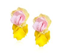 YUNXI Chiffon Acrylic Rose Petal Drop Dangle Earrings Bohemian Flower Statement Floral Tassel Layered Floral Petal Earrings for Women Bridal Prom, Metal, No Gemstone