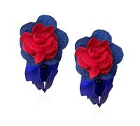 YUNXI Chiffon Acrylic Rose Petal Drop Dangle Earrings Bohemian Flower Statement Floral Tassel Layered Floral Petal Earrings for Women Bridal Prom, Metal, No Gemstone