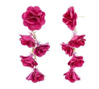 YUNXI Flower Dangle Earrings for Women Layered Fabric Rose Petal Drop Earrings with Crystal Beads Long Statement Floral Tassel Boho Wedding Party Summer Jewelry, L, Metal, No Gemstone