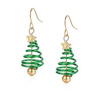 YUNXI Green Christmas Tree Earrings for Women Festive Holiday Jewelry Spiral Drop Dangle Earrings Christmas Party Accessories Festival, L, Metal, No Gemstone