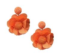 YUNXI Handmade Fabric Woven Raffia Wrapped Multi Color Colorful Large Petal Flower Floral Drop Earrings Boho Bohemian Statement Lightweight Summer Beach Vacation Wedding Party Jewelry, L, Fabric, No