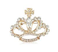 YUNXI King Queen Royal Crown Brooch For Women Men Fashion Gold Silver Rhinestones Crystal Brooches Pin Wedding Party Banquet Birthday, Metal, no gemstone