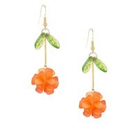 YUNXI Resin Flower Cluster Ball Earrings with Green Leaf Statement Floral Dangle Earrings for Women Boho Chic Handmade Jewelry, L, Metal, No Gemstone